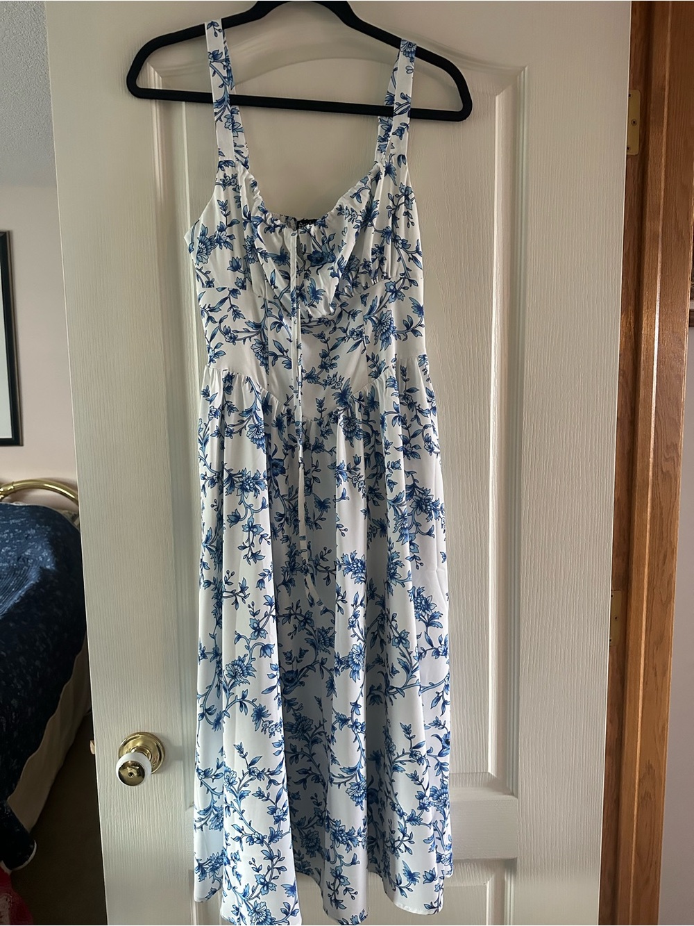 Blue & White Floral maxi Dress - Sleeveless Summer Dress